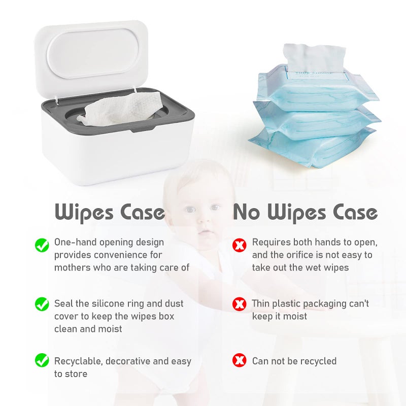 Flenpptly 2 Pack Baby Wipes Dispenser, Wipes Case Baby Wipe Holder Keeps Wipes Fresh, Non-Slip, Easy Open & Close (Grey and Blue) - Image 3